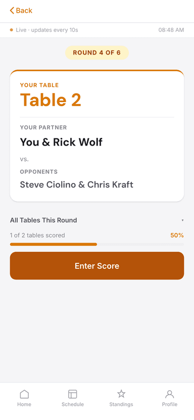 Round page: table, partner & opponents